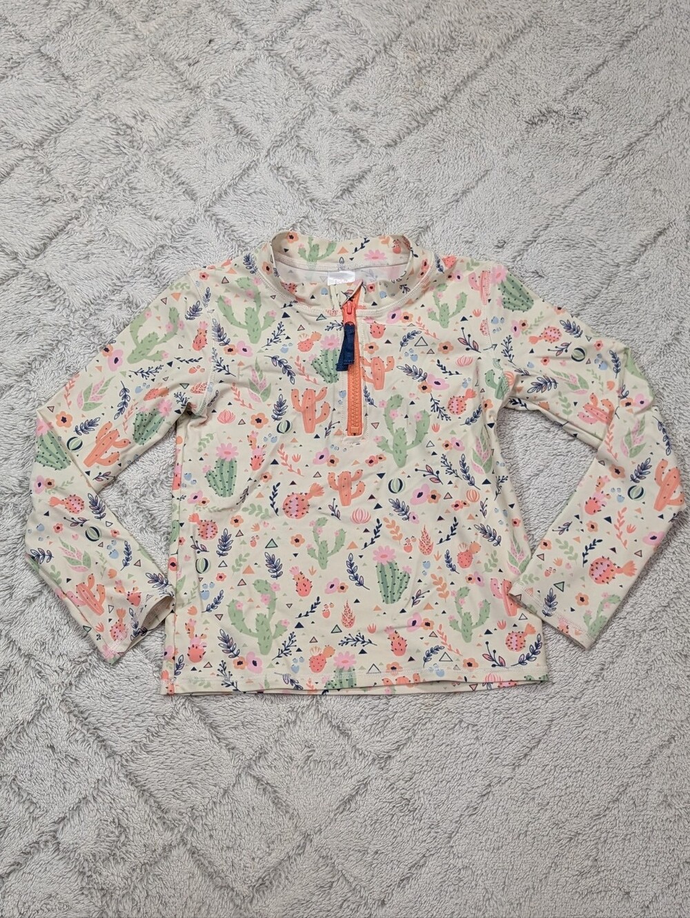 Rufflebutts Top Girls 7 White Pink Desert Blossoms Long Sleeve Zipper Rash Guard